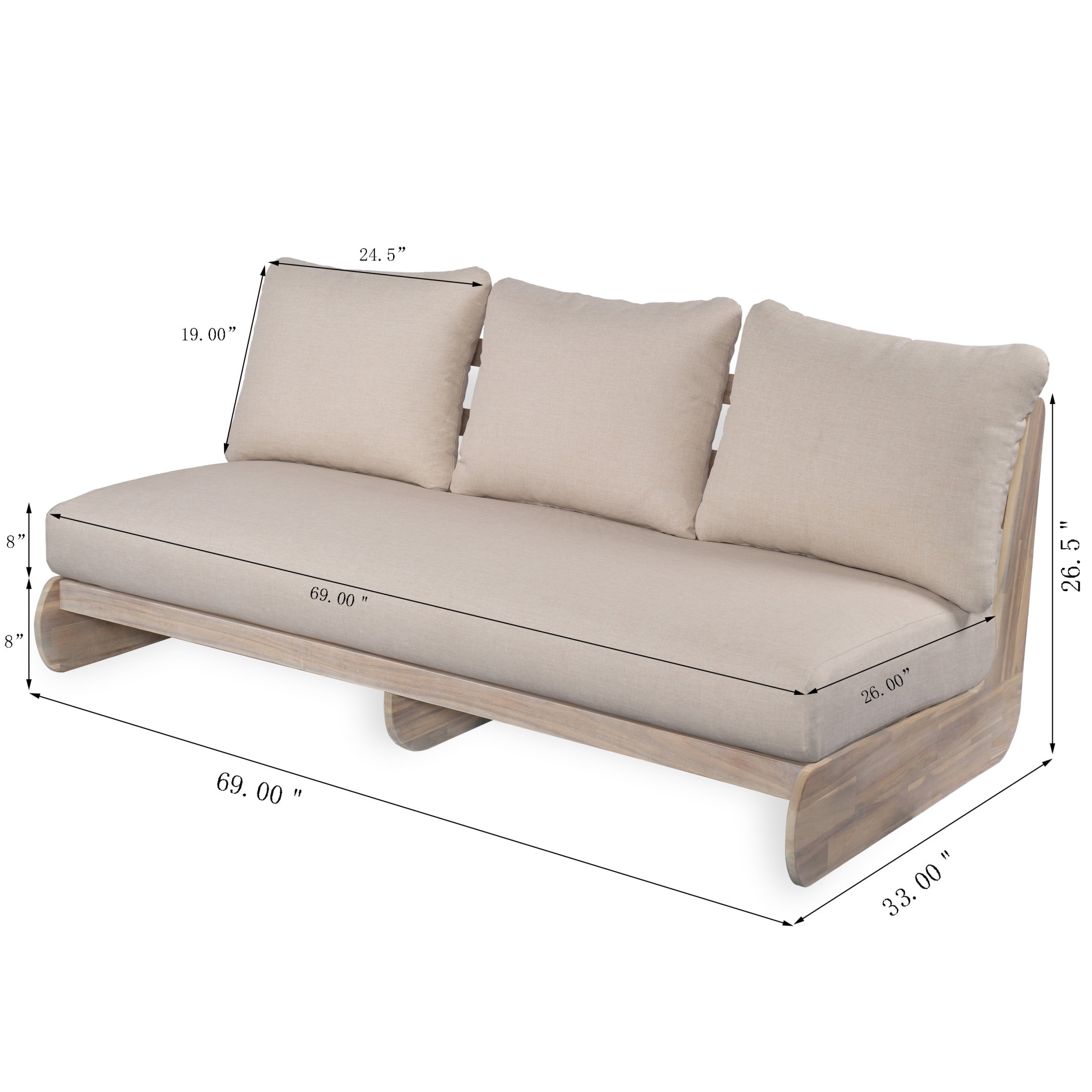 Christopher Knight Home Outdoor Lazy 3-Seater Sofas with Acacia Wood Frame and Sand Color Cushions, Set of 2