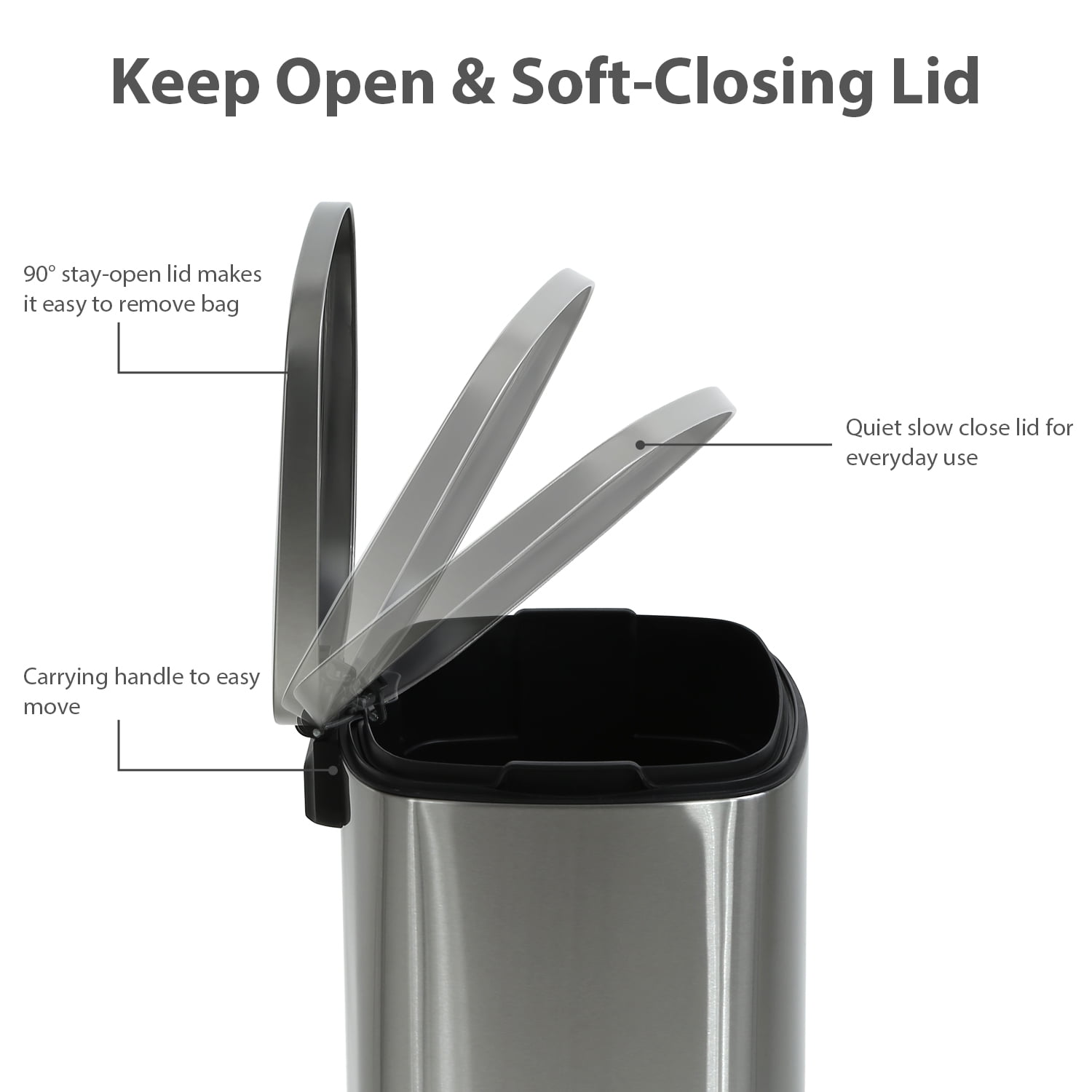 CL.HPAHKL 13 Gallon Step-on Trash Can with Soft-Close Lid, Stainless Steel Kitchen Garbage Can with Foot Pedal and Removable Inner Bucket, Fingerprint-Proof Trash bins for Home Office