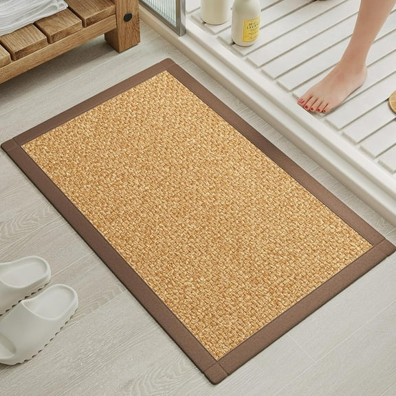 Quick Dry Absorbent Bathroom Rugs Mat Non Slip Bath Mat Ultra Thin Bath Mats for Bathroom Bathroom Mat Floor Rubber Backed Fit Under Door Woven Washable Bath Rugs
