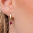 thumbnail image 3 of Gem Stone King 14K Yellow Gold Red Created Ruby Dangle Earrings for Women | 0.80 Cttw | Gemstone July Birthstone | Round 4.5MM, 3 of 6
