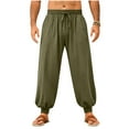 thumbnail image 5 of Havenre Mens Harem Pants Casual Drawstring Elastic Waist Comfy Baggy Hippie Trousers Loose Fit Soft Cotton Linen Boho Yoga Beach Pants with Pockets Army Green XL, 5 of 10