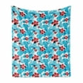 thumbnail image 1 of Luau Soft Flannel Fleece Throw Blanket, Palm Tree Leaves with Hibiscus Petals Exotic Island Vegetation Pattern, Cozy Plush for Indoor and Outdoor Use, 50" x 70", Sky Blue and Vermilion, by Ambesonne, 1 of 6