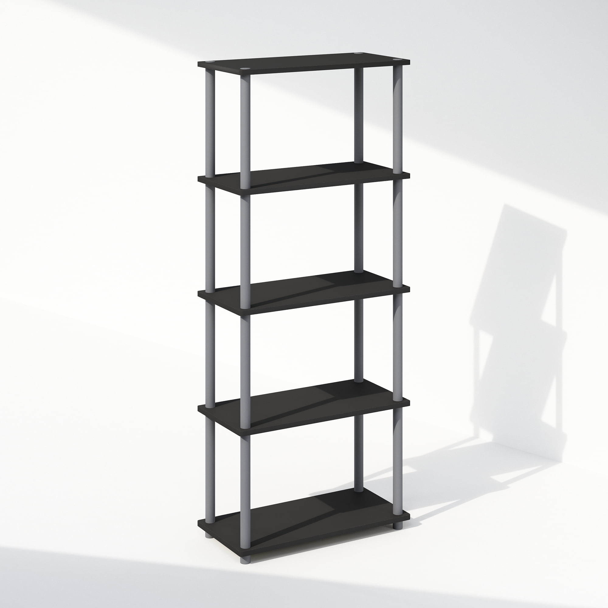 Furinno Turn-N-Tube 5-Tier Multipurpose Compact Display Rack, Shelving Unit, Bookcase, Black/Grey