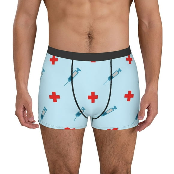 Balery Syringe And Red Cross Calzoncillos bóxer para hombre, ropa interior de algodón suave y transpirable con cinturilla de nailon-X-Large