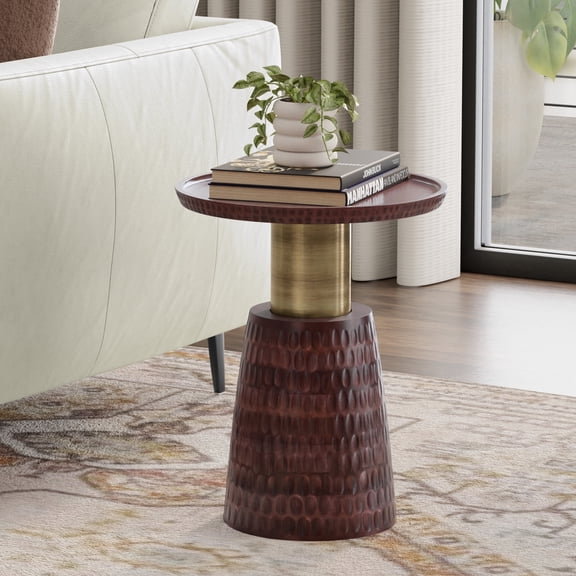 Simpli Home Breanna 16 inch Wide Solid Mango/Metal Contemporary End Table in Walnut Brown/Gold