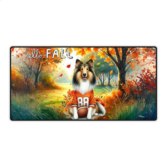 Hello Fall Collie Football Welcome Autumn with Leaves Pumpkins Desk Mat Full Keyboard Mouse Pad Collie Dog Lover Gifts Idea Large Mousepad - 00012
