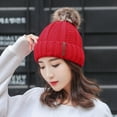 thumbnail image 5 of Fgnfyis Women's Knit Thicken Wool Solid Fashion Cap with Leather Label Winter Ear Protection Winter Hats for Women Red, 5 of 5