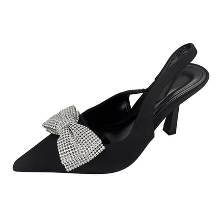 

GWAABD Dress Wedge Sandals Ladies Fashion Solid Color Rhinestone Bow Decoration Pointed Thin High Heeled Sandals
