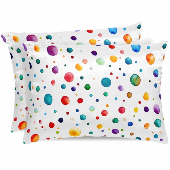 Colorful Polka Dot Satin Pillowcase for Hair and Skin with Zipper, Soft Breathable Cooling Silk Pillow Cases, Rainbow Color Polka Dots Abstract Throw Pillow Covers Standard Size 20"x26" Set of 2