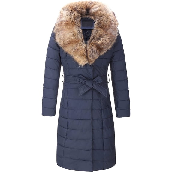 Bellivera Women's Puffer Jacket Faux Leather Bubble Padding Sherpa-Lined Coat with Removable Fur Collar 3X-Large Blue5528