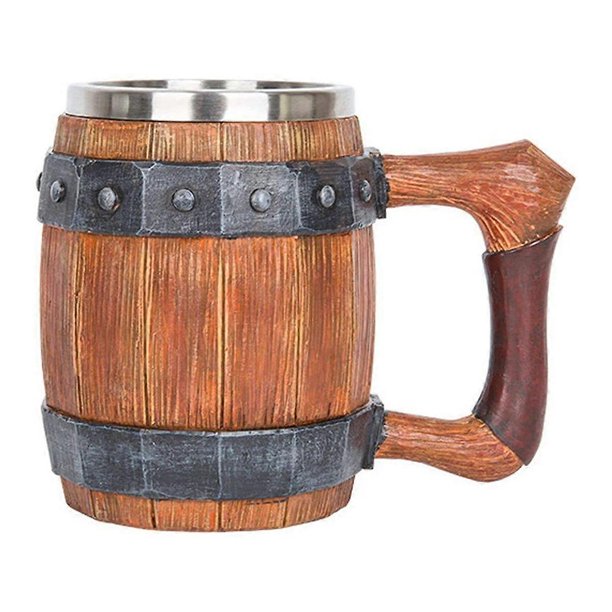 Mug Coffee Cup Tea Cup,Personalized Imitation Wooden Barrel with Leather Handle,LargeCapacity Bar Mug Drinking Cup 600ml