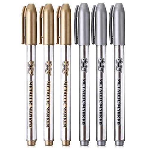 Mr. Pen Metallic Paint Markers, 6 Pack, Silver And Gold, Silver Paint