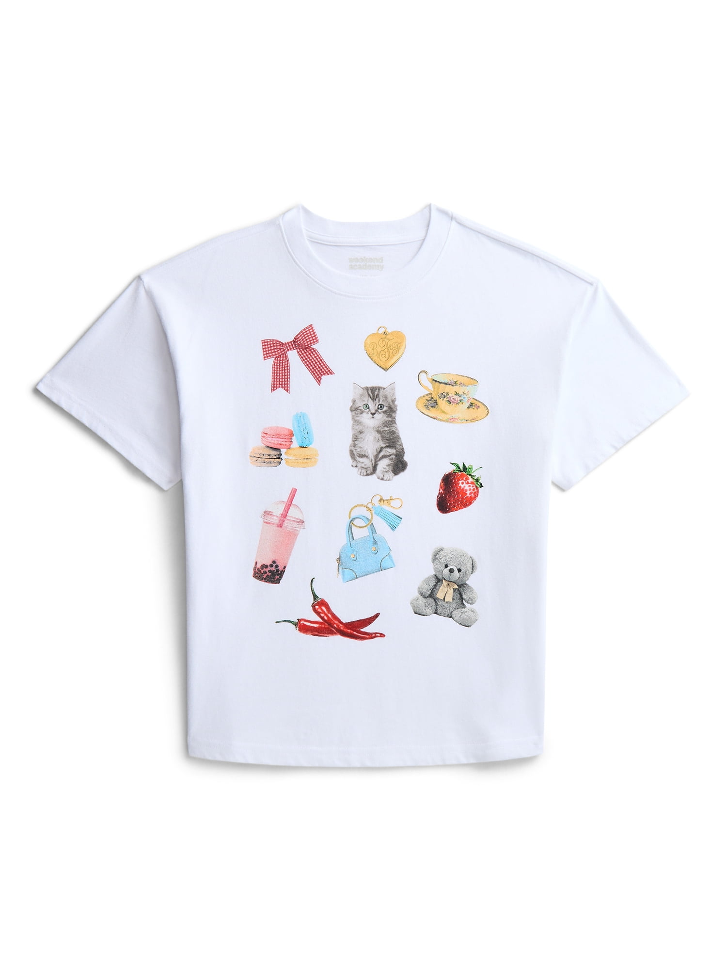 Weekend Academy Girls Oversized Graphic Tee with Short Sleeves, Sizes 4-18