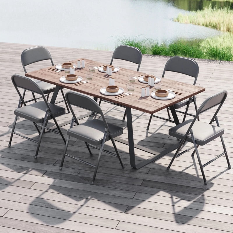 Kelno 4 Pack Folding Chair Leather Padded Seat Portable Chair, Grey