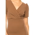 thumbnail image 5 of Moa Collection Women's Solid Sheath Dress with a Deep V-Neckline and Puff Sleeves, 5 of 6