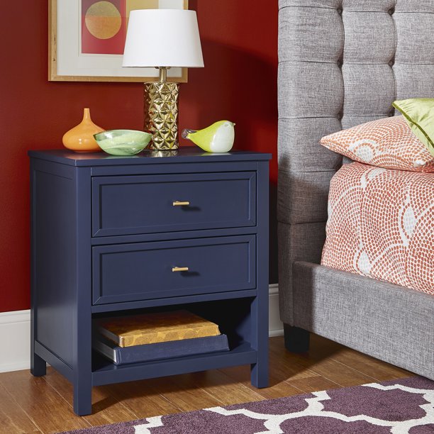 Weston Home Danica Modern 2 Drawer Nightstand, Twilight Blue