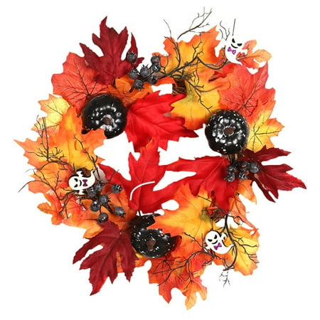 

Gyedtr Spring Home Decor Halloween Ghost Festival Garland Pendant Black Pumpkin White Ghost Maple Leaf