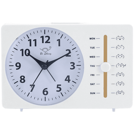 HIKVEX Square Quartz Alarm Clock Battery Operated with Silent Sweep Movement and Dual Analog Digital Display for Desk and Nightstand D
