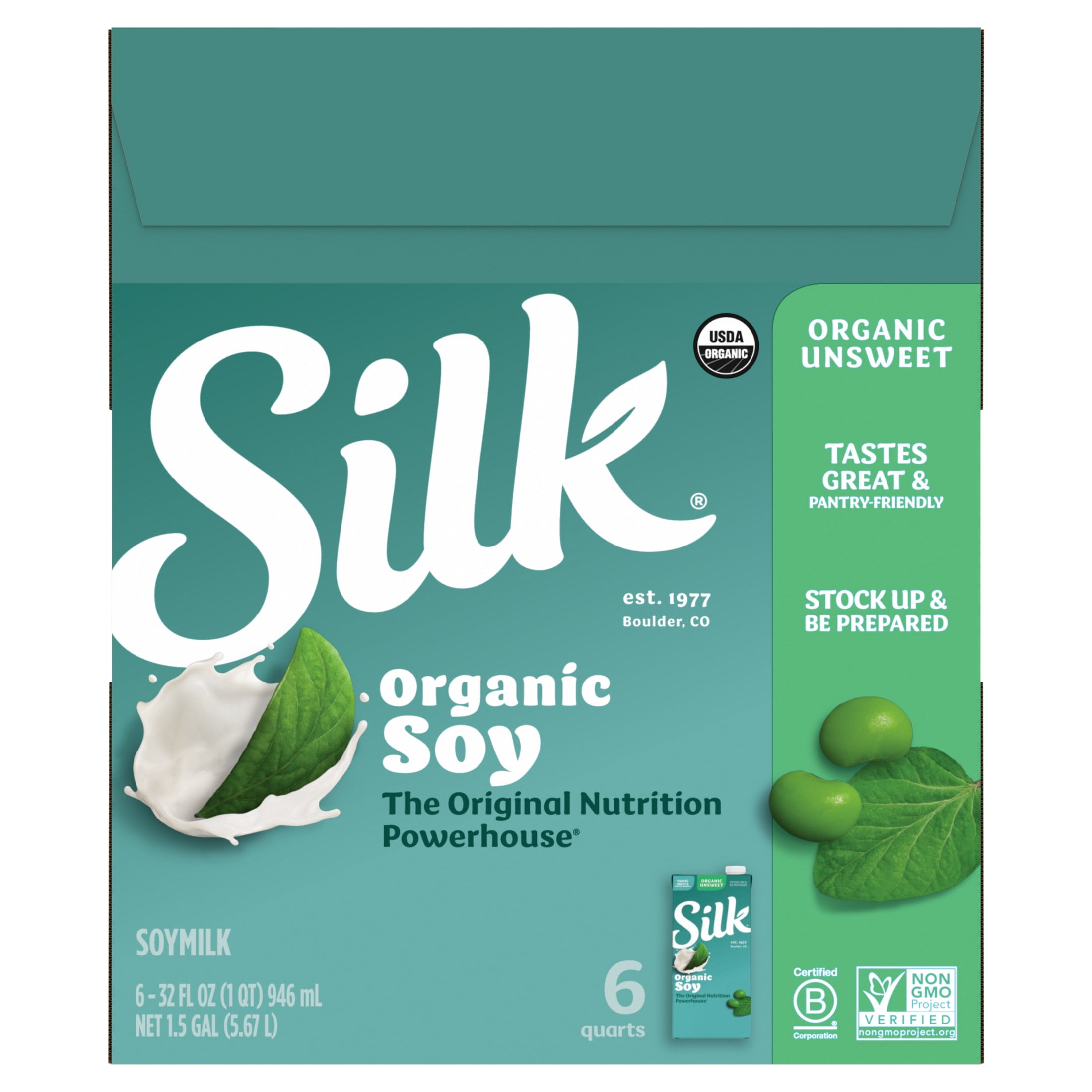 Silk Organic Shelf-Stable Unsweetened Soy Milk 1 Quart Pack