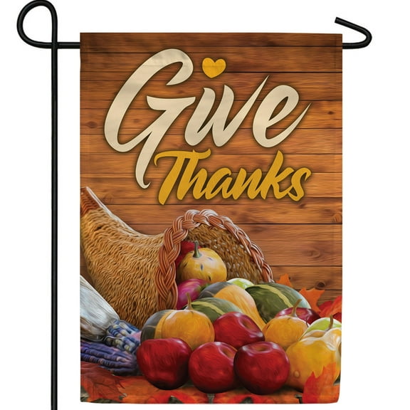 America Forever Give Thanks Garden Flag, 12.5 x 18 inches Double Sided, Horn of Plenty Harvest, Thanksgiving Cornucopia Flag, Autumn Farmhouse Seasonal Outdoor Decor, Holiday Outside Yard Decorations