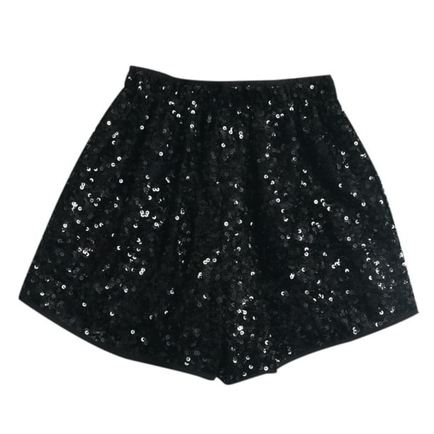Pantalones cortos de mujer con lentejuelas, cintura alta y pierna ancha - Ropa de fiesta informal y elegante con cintura elástica, tallas S-XL