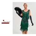thumbnail image 5 of 1920s Vintage Dress Summer Fringe Beaded Great Gatsby Flapper Evening Dress Party Cocktail Prom,S,Dark Green, 5 of 7
