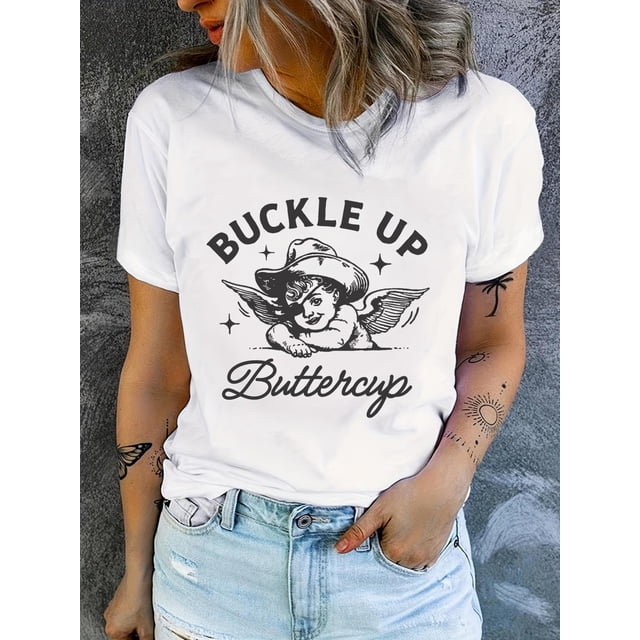 A Trendy And Versatile Short-Sleeve Round-Neck T-Shirt Featuring a Cupid Print, Perfect for Comfortable Wear at Home Or on The Go, Designed for Women Tee For Adult, Men, Women, Teen, Teenager, Adoles