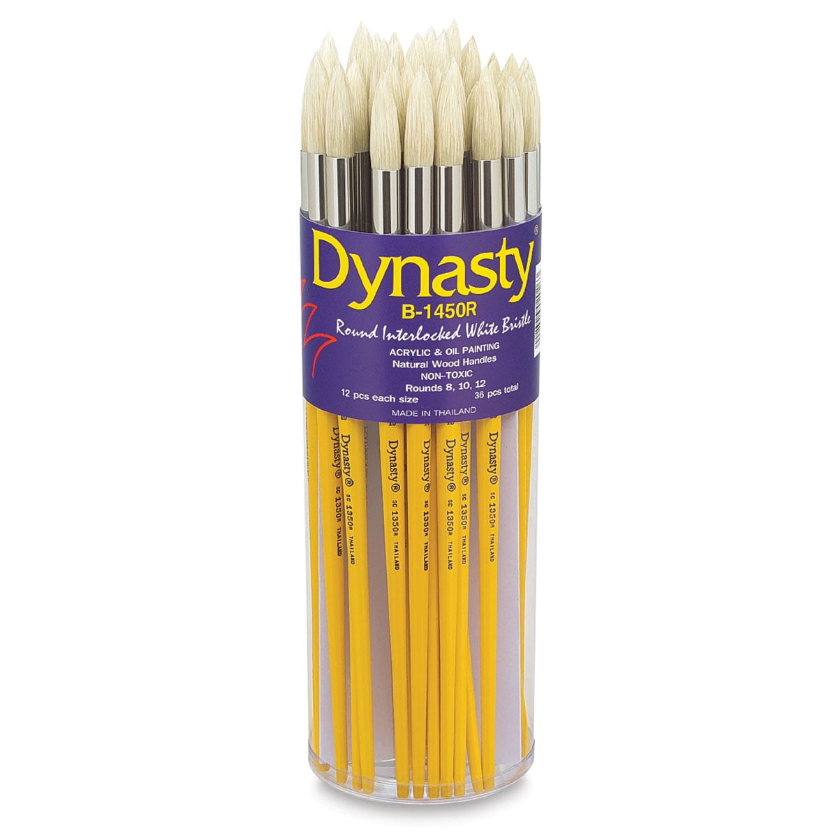 Dynasty® B-1450R Long Wood Handle Brush Set, Assorted Sizes, Natural, Set of 36