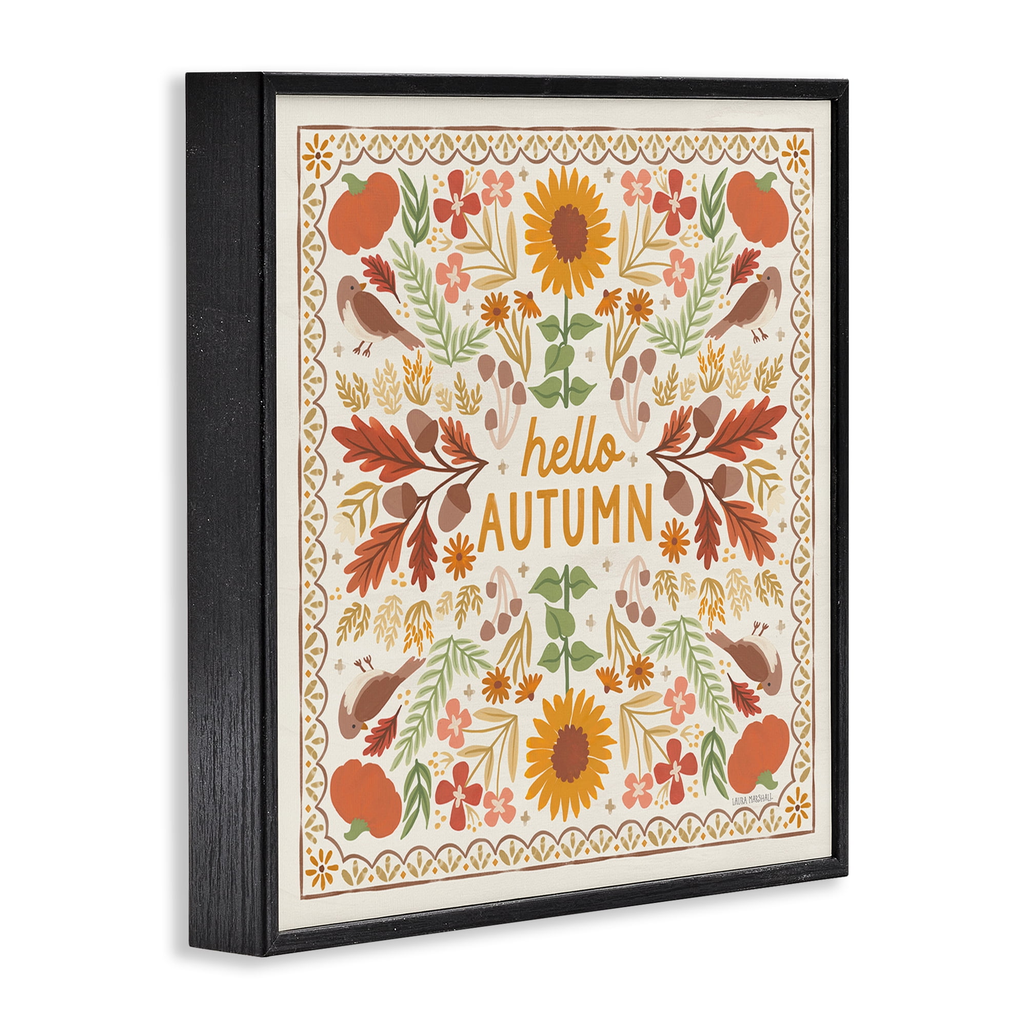 Stupell Industries Hello Autumn Pattern Landscape Painting Black Framed Art Print Wall Art, 17 x 17