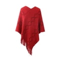 thumbnail image 4 of DPTALR Cape à Rayures Ajourées d'Hiver pour Femmes avec Franges et Châles, 4 of 4