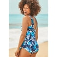 thumbnail image 3 of Swimsuits For All Women's Plus Size Sarong Front One Piece Swimsuit 8 Blue Ombre Multicolored, 3 of 6