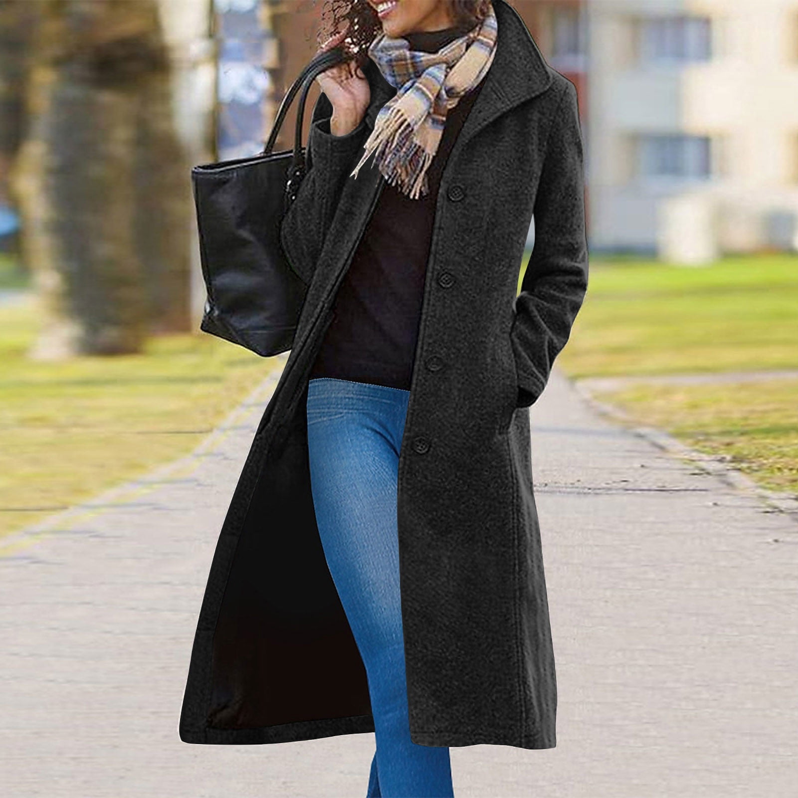 Winter Long Trench Coat for Women Trendy Lapel Collar Single