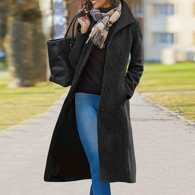womens black wool dress coats Black Wool High Collar Coat  Handmade Asymmetrical Winter Jacket 1363 Black / L