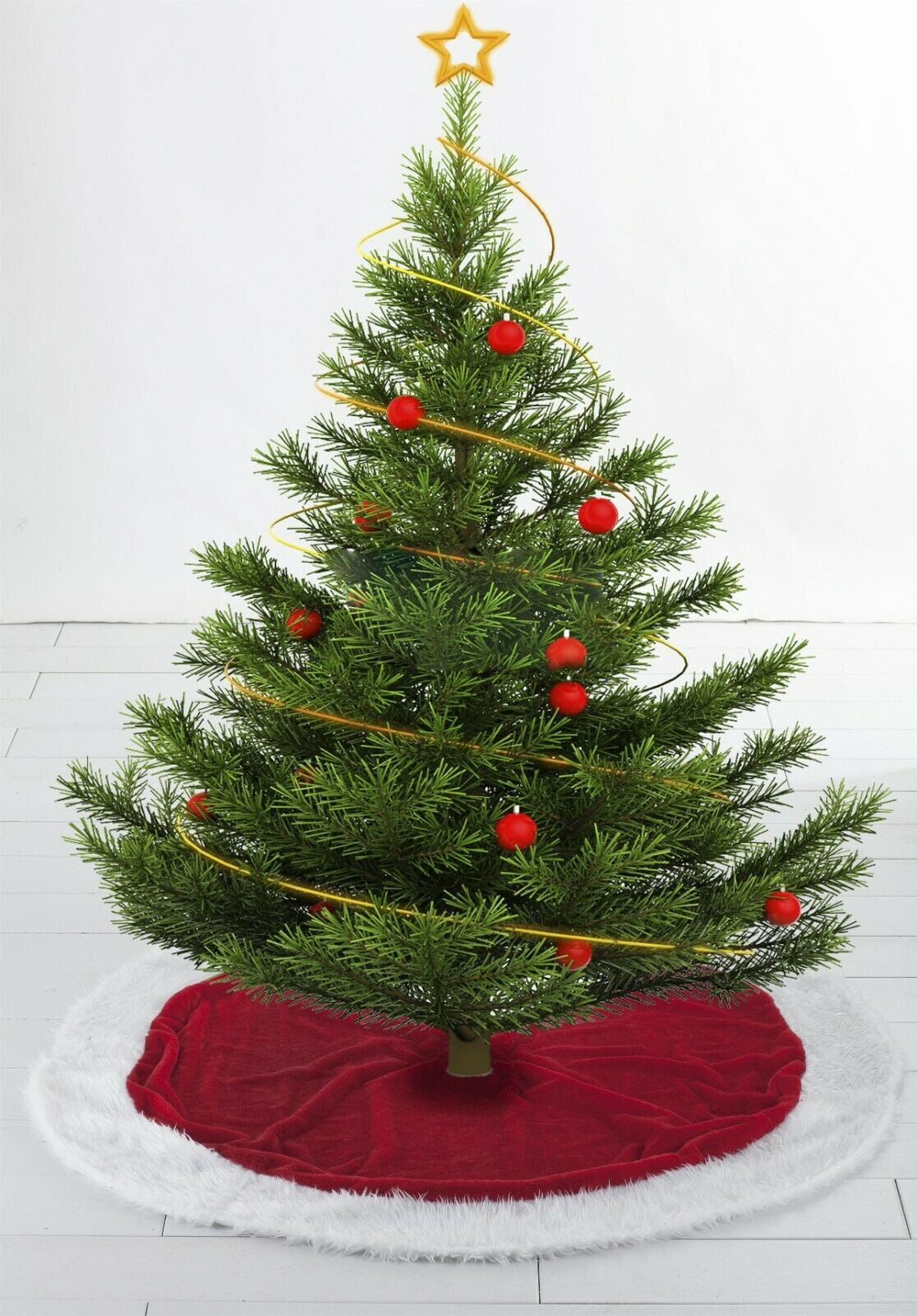Christmas Tree Skirt with Fur Holiday Decorations Kashi Home Red White Silver - Picture 6 of 8
