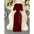 thumbnail image 2 of S - XL Women's Casual Slim Fit Ribbed Knit Midi Dress with Shortsleeves, 2 of 5
