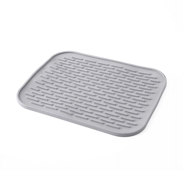 Salvamanteles de silicona pequeño, mantel individual de silicona antideslizante, tapete para secar platos, tapete para escurrir, agarradera, posavasos resistente al calor gris, 29,5 x 23,5 cm