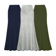 Free to Live - 3 Pack Women's Fold Over Flowy High Waist Maxi Skirts - Flare Style, Floor Length