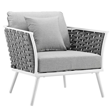 Pemberly Row 15.5" Aluminum & Fabric Patio Armchair in White and Gray