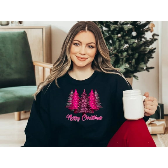 Women's Pink Merry Christmas Tree Sweatshirt