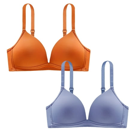 Itsame 2PC Bras for Women s Full Support Everyday Casual Bra Set Comfortable Breathable Wireless Comfort Bralette Orange Size XL