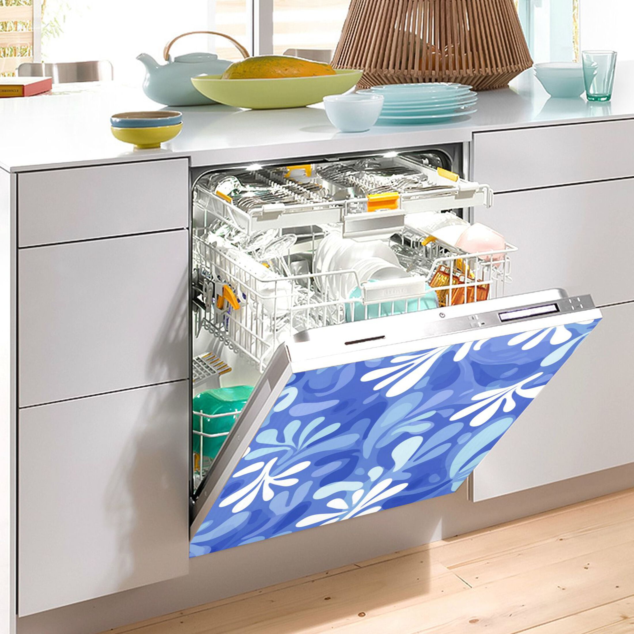 Dishwasher Magnetic Refrigerator Magnet Cover Sticker Home Decorative 23"x26" Blue Playful Splashes