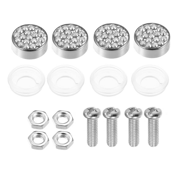 unique bargains 1 set shiny car license plate fasteners screws caps covers universal license plate bolt cap washer white