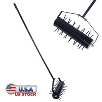 Tcbosik 17 inch Heavy Duty Rolling Lawn Aerator, Manual Aerator for Garden Yard Lawn Care, Grass Dethatching Aeration Tool with 60 Inch Handle, Black