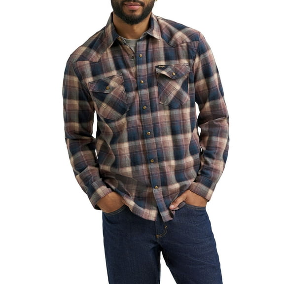 Wrangler® Men's and Big Men's Regular Fit Long Sleeve Fashion Twill Plaid Shirt, Sizes S-2XL