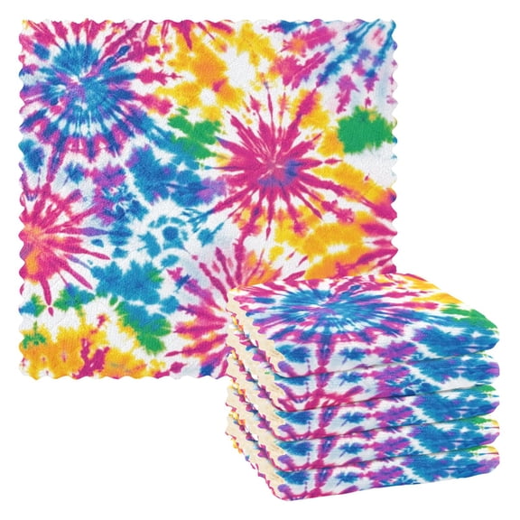 6 Pack Kitchen Dish Towels, 11 Inch x 11 Inch Reusable Cleaning Cloths for Washing Dishes Dish Cloths for Drying Dishes Tie-dye Pattern