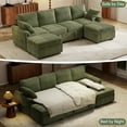 thumbnail image 5 of BedLuxury 104" Large Sectional Sofa with Pull Out Bed, Storage Ottoman & USB Charging , U Shaped Sleeper Couch for Living Room, Corduroy Green, 5 of 10