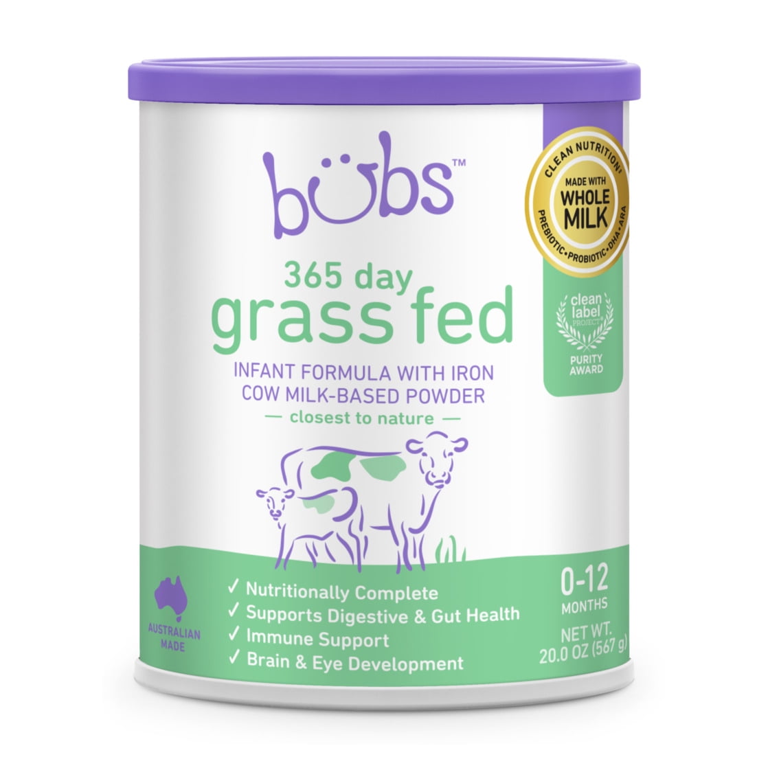 Bubs 365 Day Grass Fed Cow-Milk Based Infant Formula Powder (Babies 0-12 Months) - 20oz