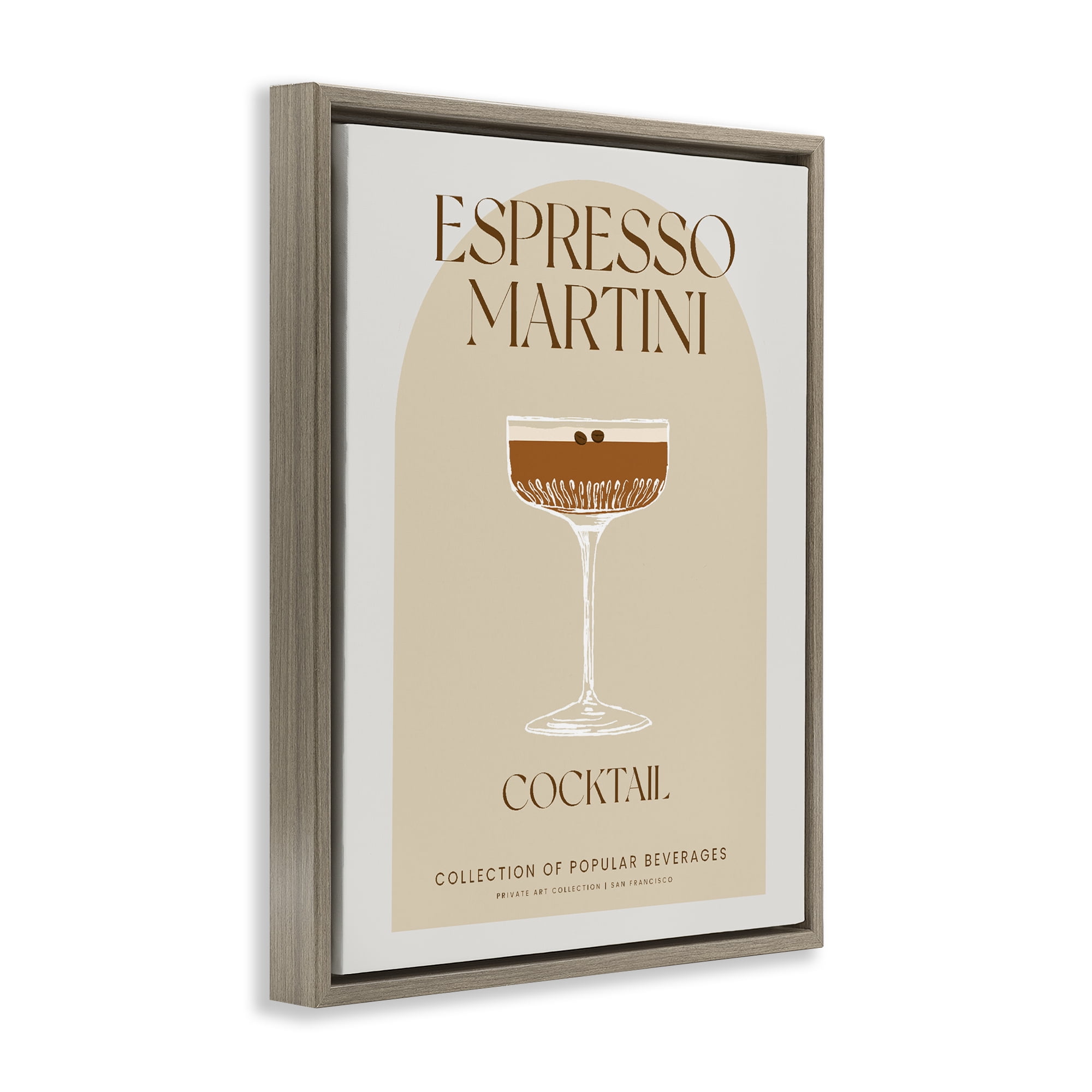 Stylish Retro Espresso Martini Brown Framed Floater Canvas Wall Art, design by Lil' Rue