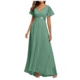thumbnail image 2 of Puntoco Vestido De Manga Corta Con Cuello En V, Vestido De Noche De Dama De Honor Para Banquete De Gasa Para Mujer, Color Verde Menta L, 2 of 9