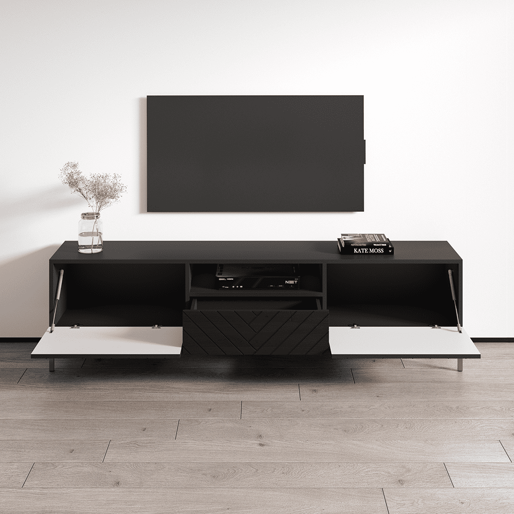 Gala 01 TV Stand for TVs up to 85", Mid-Century Modern High Gloss 75" Entertainment Center, TV Media Console with Storage Cabinets